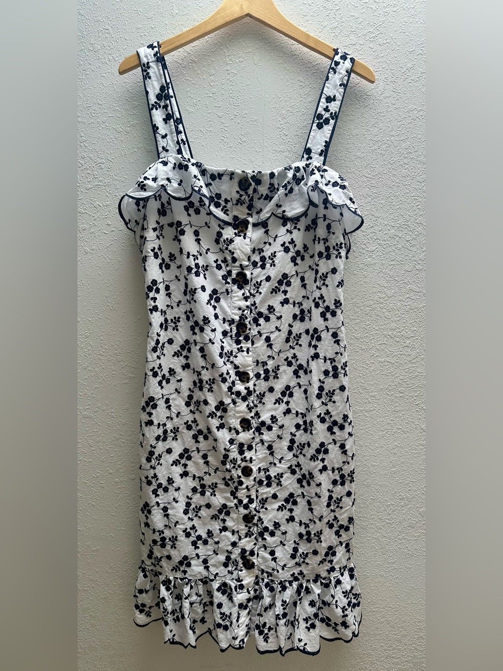 Ann Taylor White and Navy Floral Button-Front Sun Dress